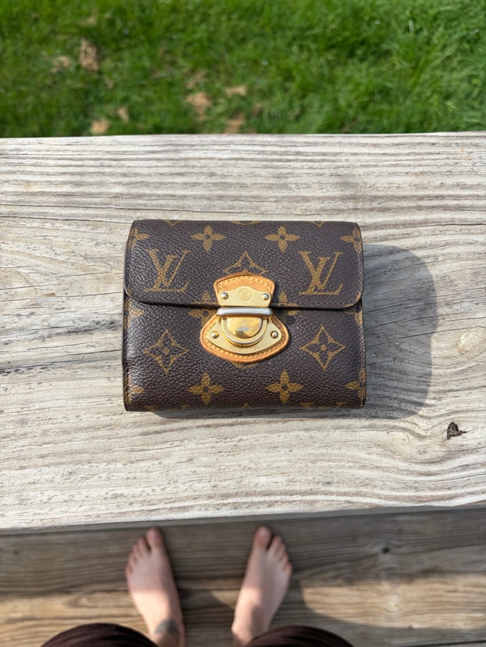 Louis Vuitton Brown Monogram Canvas Wallet with Gold Hardware **very good**